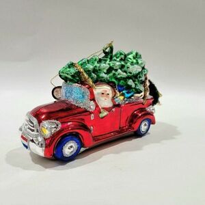 BRN License Christmas Ornament  Blown Glass Santa w Tree on car Netherlands Flag